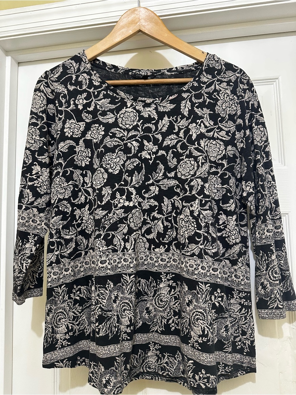 Lucky Brand Black Tunic with Cream Floral Border